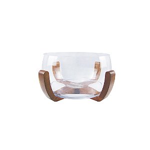 BOLW EM VIDRO TRANSPARENTE COM BASE EM MADEIRA