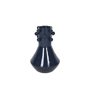 VASO DECORATIVO EM METAL AZUL COM DETALHE ESFERAS