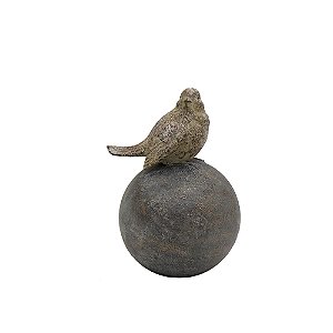 PASSARO NA ESFERA DECORATIVO EM RESINA CINZA