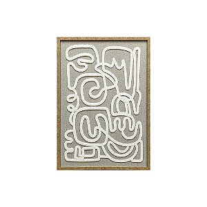 QUADRO DECORATIVO EM LINHO E DETALHE 3D CINZA E BRANCO