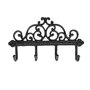 PECA DECORATIVA PORTA CHAVES PARA PAREDE EM FERRO PRETO