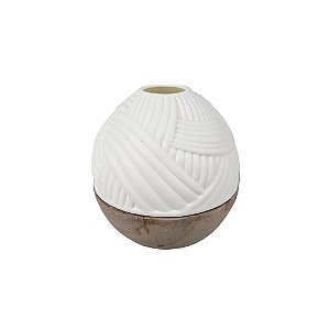 VASO DECORATIVO EM MADEIRA E CERAMICA BRANCO