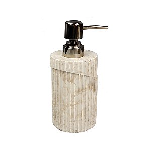 PORTA SABONETE LIQUIDO EM RESINA MESCLADO BEGE COM DISPENSER COBRE