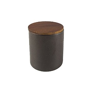 POTE COM VEDACAO EM CERAMICA MARROM COM TAMPA EM MADEIRA