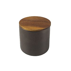POTE COM VEDACAO EM CERAMICA MARROM COM TAMPA EM MADEIRA