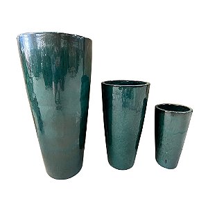 CJ DE VASOS VIETNAMITA EM CERMICA VERDE 3PCS