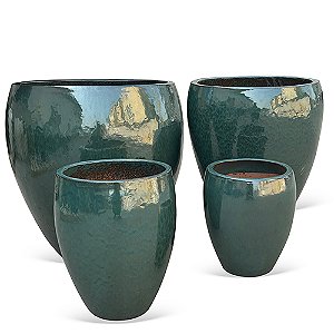 CJ DE VASOS VIETNAMITAS EM CERAMICA VERDE 4PCS