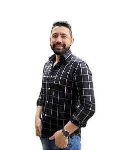 CAMISA FLANELADA SLIM FIT XADREZ PRETA/DOURADO