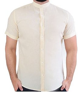 CAMISA MANGA CURTA SLIM FIT LINHO GOLA PADRE AMARELO VANILLA