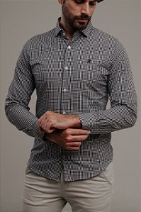 Camisa Ml Super Slim Xadrez Marinho/branca