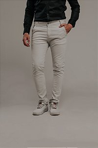 Calça Alfaiataria Casual Sarja Super Slim Com Elastano Lisa Areia