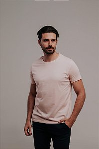 Camiseta Básica Gola Redonda Rosa Claro