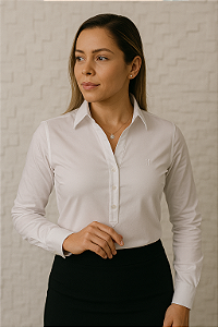 CAMISA SOCIAL FEMININA MANGA LONGA SLIM BÁSICA BRANCA
