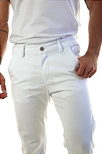 CALÇA ALFAIATARIA CASUAL SARJA SUPER SLIM COM ELASTANO LISA BRANCA