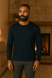 CAMISETA HENLEY MANGA LONGA MARINHO