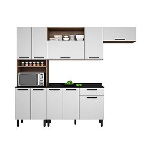 Cozinha Compacta Acácia - 10 Portas 1 Gaveta - Castanho e Branca - ITATIAIA