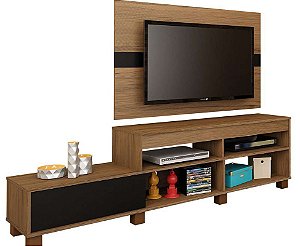 Conjunto Rack Com Painel Ever Ii - Amendoa & Preto - para Tv 47 Pol - ARTELY