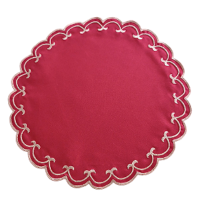 Jogo Americano Redondo Vermelho Poliéster – Tema Natalino