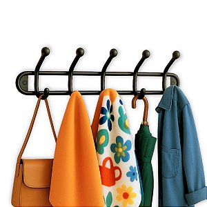 Cabide Cabideiro De Parede E Porta Suporte Para Roupas Toalhas E Bolsas Com 5 Ganhos Duplos Resistente Preto