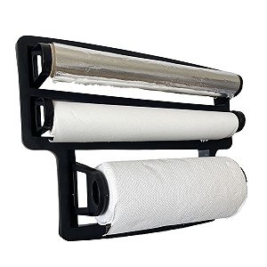 Porta Rolos Papel Toalha Suporte Cozinha Triplo - Preto