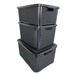 Kit 3 Caixas Organizadoras Rattan Com Tampa 18 14 e 10 L