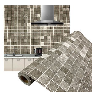 Papel de Parede Adesivo Pastilhas Cinza 3D 10 Metros
