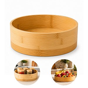 Organizador Giratório Bambu Cozinha Multiuso Temperos Fruteira Ou Maquiagens