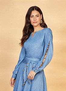 BLUSA JEANS MANGA LONGA C/ PONTEIRAS - 26860