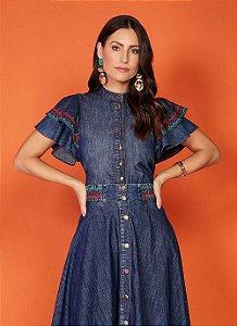 CAMISA JEANS BORDADA C/ BABADOS - 26874