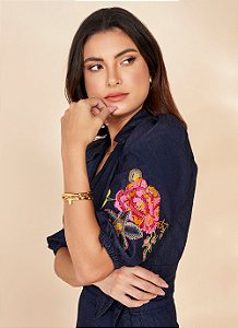 26891 BLUSA JEANS BORDADA C/ TRASPASSE