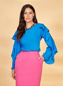 26899 BLUSA PLANO AZUL C/ BABADOS