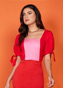 26939 BLUSA PLANO C/ MIX DE TECIDOS