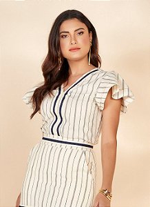 26956 BLUSA TECIDO PLANO LISTRADO C/ AVIAMENTO