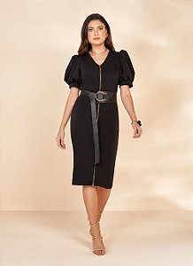 VESTIDO TUBINHO ALFAIATARIA PRETO C/ ZIPER 110CM 26934