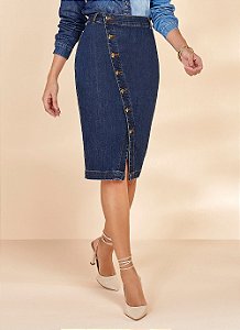 26845 SAIA LÁPIS JEANS C/ VISTA EM BOTÕES 67CM
