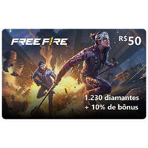 Free Fire 1.230 diamantes + 10% de bônus código digital cartão recarga