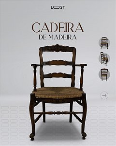 Par cadeira de madeira e palha