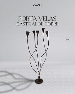 Castiçal de cobre, comporta 5 velas