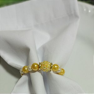 Kit 6 Porta-guardanapos de Pérolas de Porcelana Amarelo c/ Branco 6mm