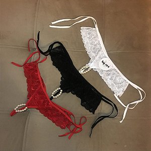 Tanga Tailandesa em Renda com Pérola