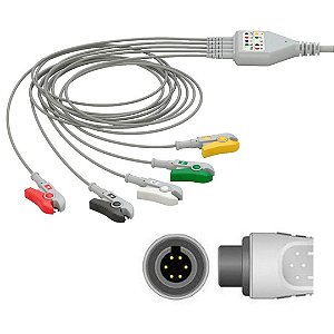 Cabo de ECG  5 Vias C/ Terminal Garra - Compatível DIXTAL