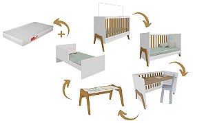 Berço Guti Retrô Multifuncional 5 Em 1 Com Colchão Incluso
