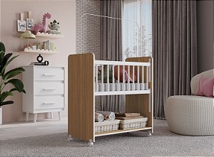 Mini Berço FloFlo Grade Fixa Bebê Moisés Colchão Incluso Cor Branco/Nature