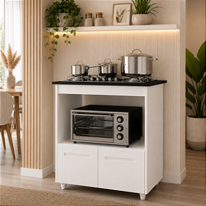 Balcão Elisa 2 Portas Para Cooktop 4 Bocas E Forno Branco
