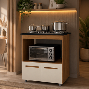 Balcão Elisa 2 Portas Para Cooktop 4 Bocas E Forno Savana/Off White