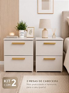 Kit 2 Mesas De Cabeceira Compacta Lateral Dubai cor Off white