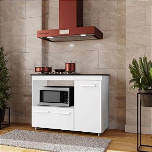 Balcão Ana para Cooktop 5 Bocas BRANCO com 3 Portas Cozinha – Móvel de Cozinha Funcional