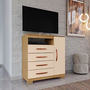 Cômoda Sapateira Cannes Carvalho Off White Porta e Prateleira + 4 Gavetas