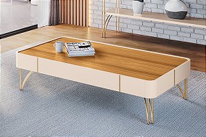 Mesa De Centro Cadenza Cinamomo Off White Pés Em Aço Maciço Off White/cinamomo