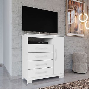 Cômoda Sapateira Cannes Branco Porta e Prateleira + 4 Gavetas